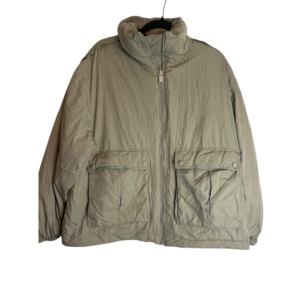 Free People Womens Utility Puffer Jacket Olive Green Full Zip Cargo Pockets